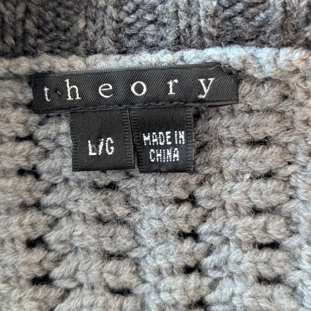 Theory Dena Gray Minimalist Quiet Luxury Cozycore Knit Cardigan Alpaca Sweater L